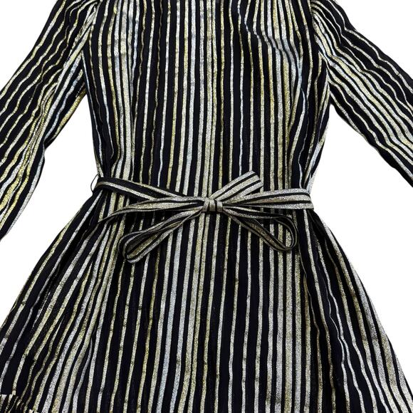Saloni Silk Metallic Stripe Jacquard Midi Dress Size 2 - Picture 4 of 12
